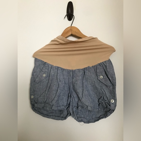 🪓 10$ Motherhood Maternity - Short chambray blue-White shorts - M - Picture 1 of 4